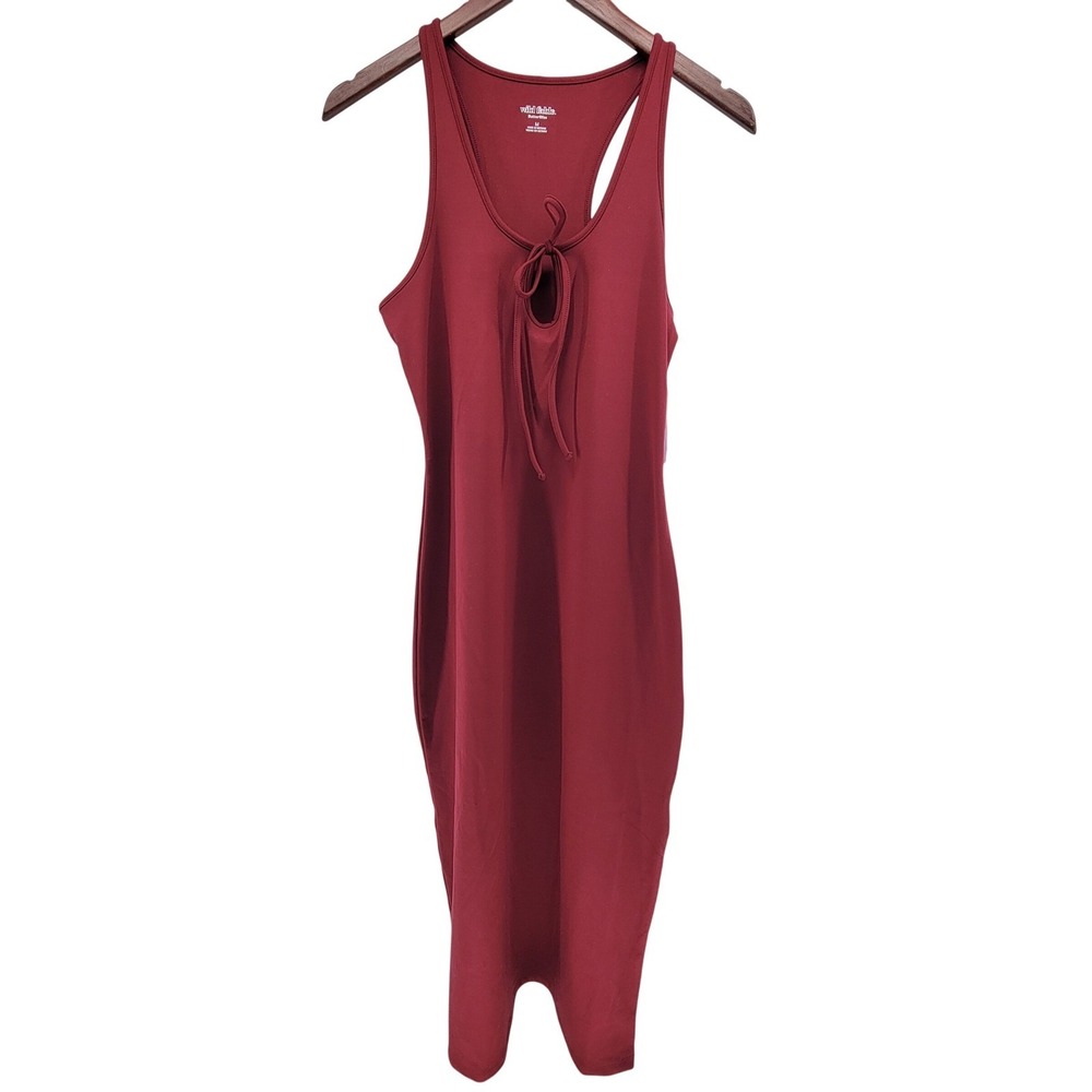 Wild Fable Burgundy Red Keyhole Tie Racerback Bodycon Midi Dress Medium NEW
